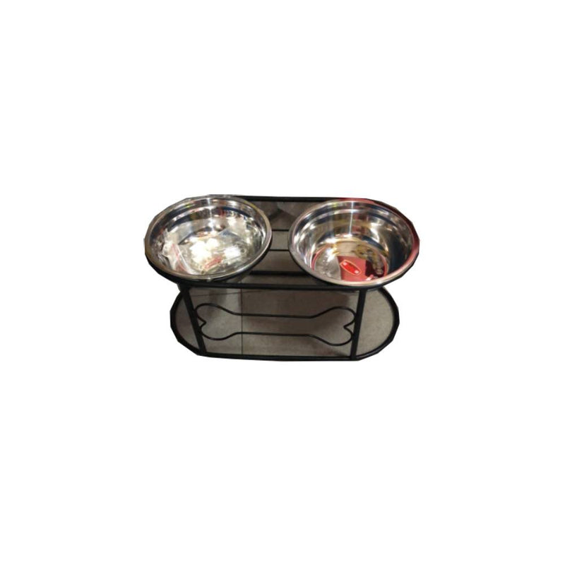 Ohmypet Elevated Stainless Steel Double-Bowl - L36cm x B16cm x H16cm (~2.5 - 9kg)