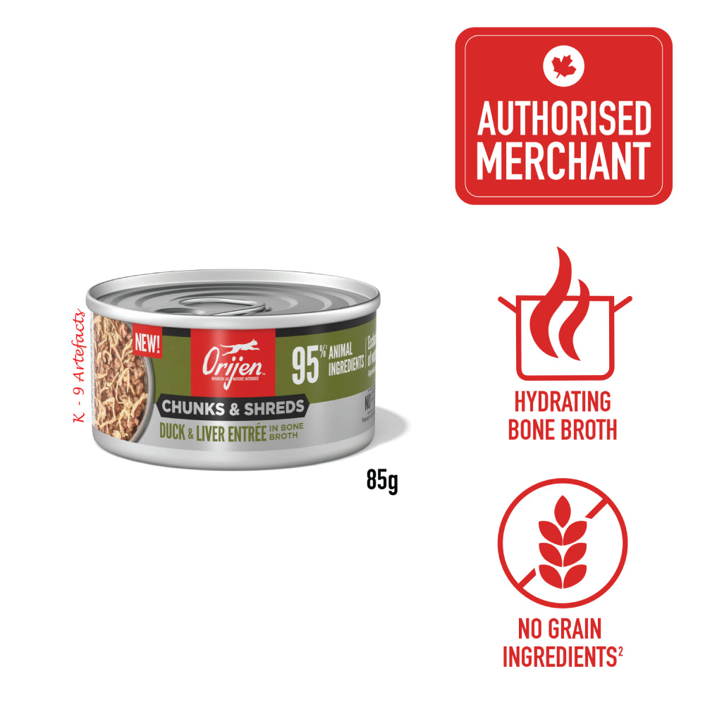 Orijen Chunks & Shreds Duck & Liver Entree in Bone Broth Canned Cat Food 85g