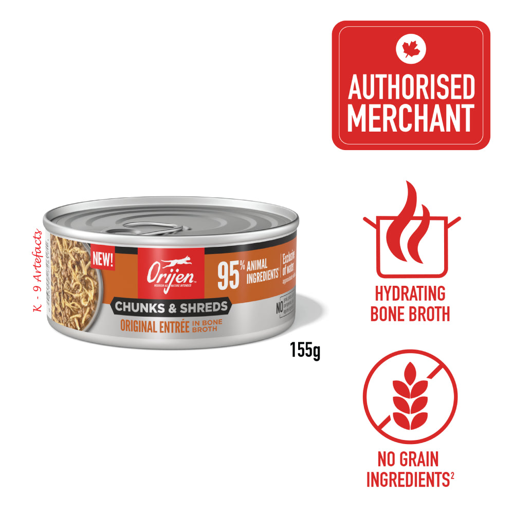 Orijen Chunks & Shreds Original Entree in Bone Broth Canned Cat Food 155g