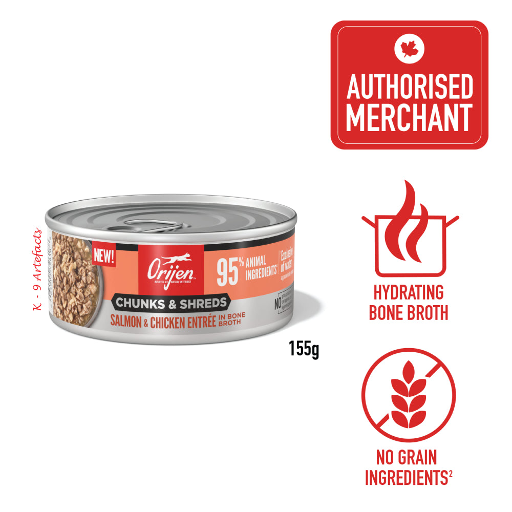 Orijen Chunks & Shreds Salmon & Chicken Entree in Bone Broth Canned Cat Food 155g