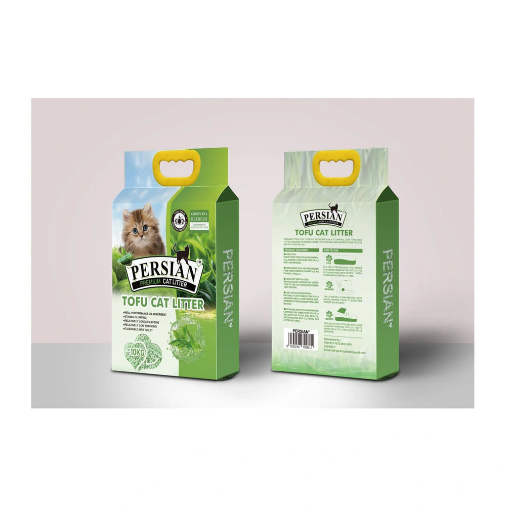 Persian Tofu Green Tea Clumping Cat Litter 10kg 24L front and back packaging