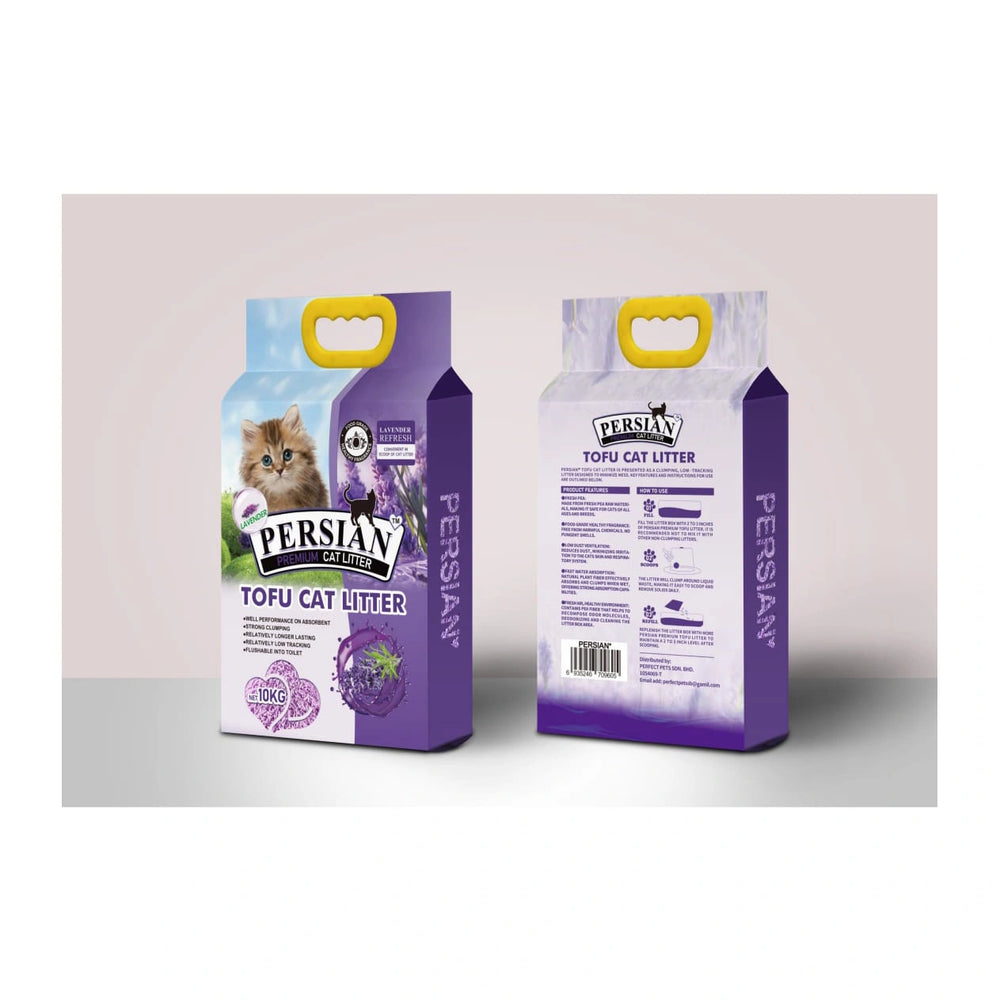 Persian Tofu Lavender Clumping Cat Litter 10kg 24L front and back packaging