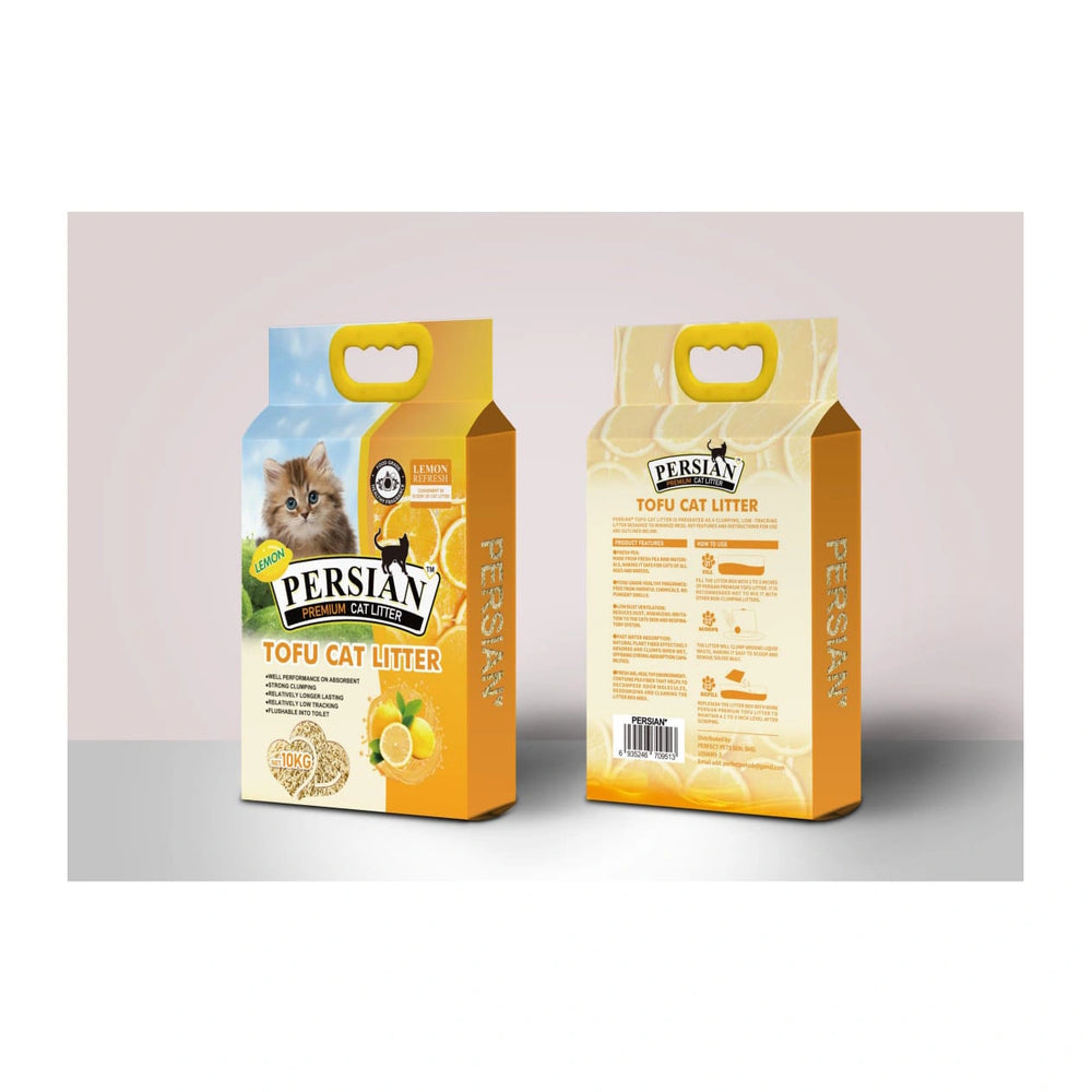Persian Tofu Lemon Clumping Cat Litter 10kg 24L front and back packaging
