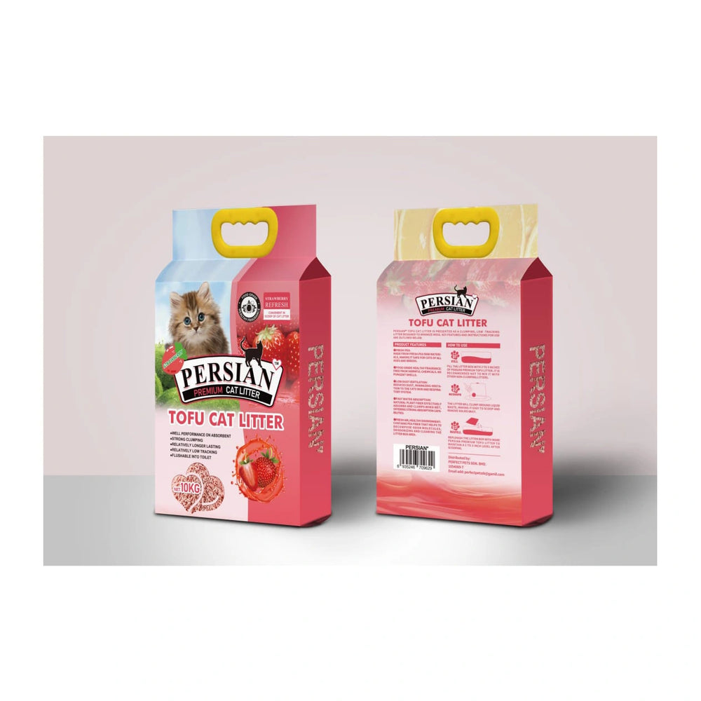 Persian Tofu Strawberry Clumping Cat Litter 10kg 24L front and back packaging