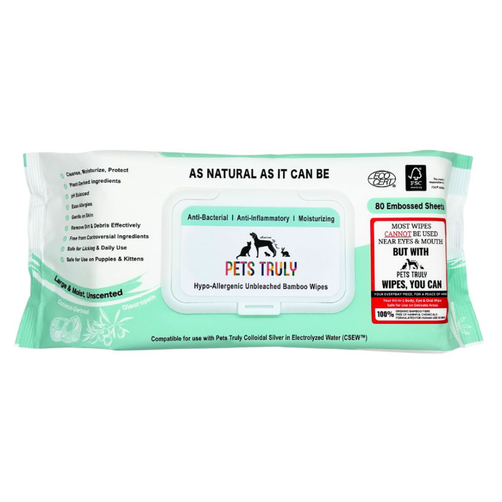 Pets Truly Hypo-Allergenic Unbleached Bamboo Wipes 80sheets