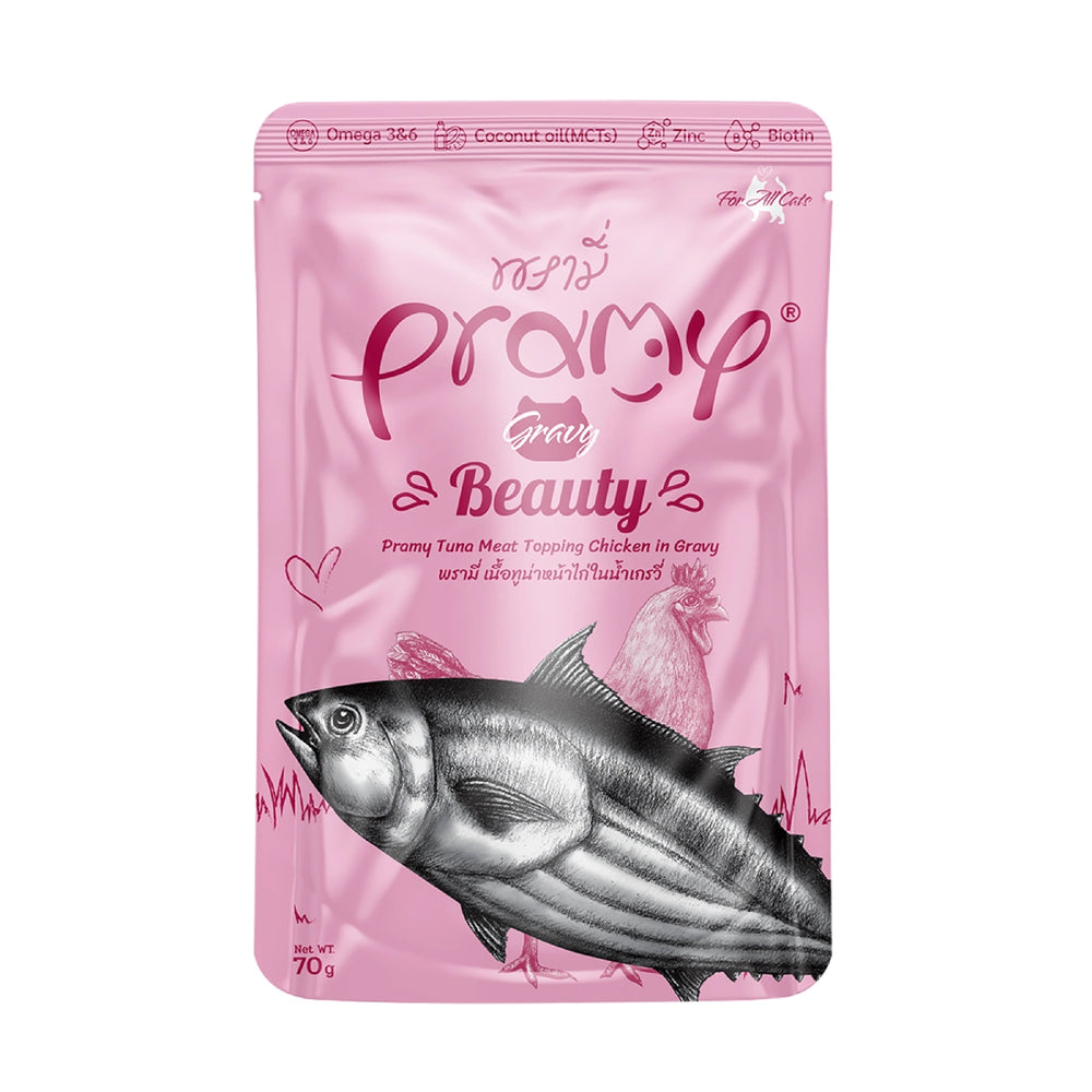 Pramy Beauty Tuna Meat Topping Chicken in Gravy Pouch Cat Food 70g