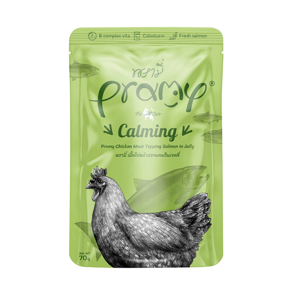 Pramy Calming Chicken Meat Topping Salmon in Jelly Pouch Cat Food 70g