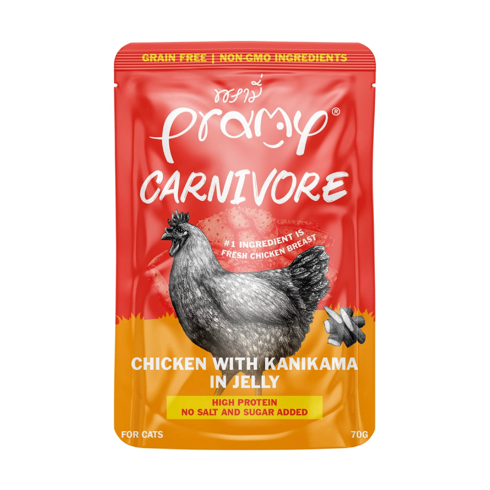 Pramy Carnivore Chicken with Kanikama in Jelly Pouch Cat Food 70g