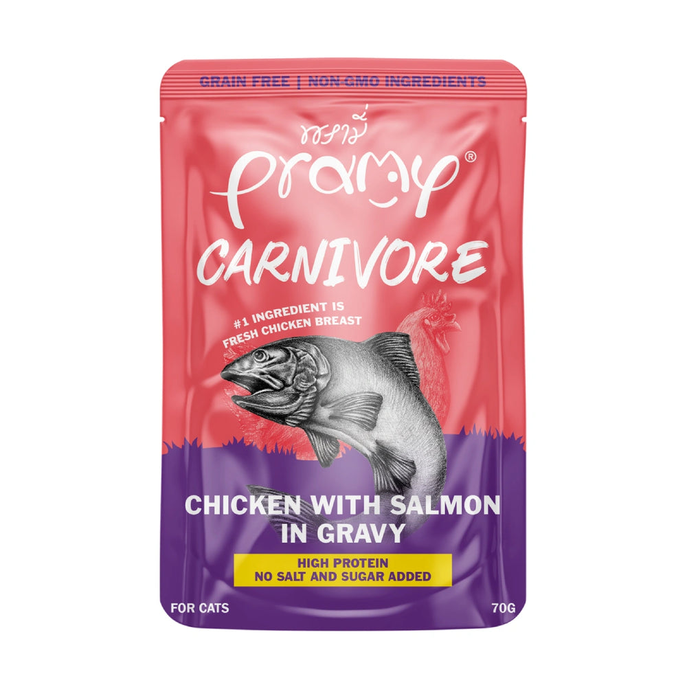Pramy Carnivore Chicken with Salmon in Gravy Pouch Cat Food 70g