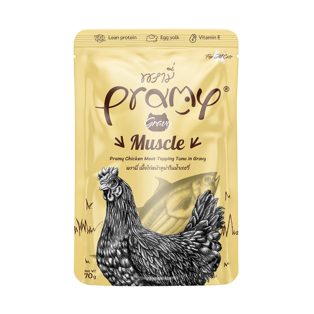 Pramy Muscle Chicken Meat Topping Tuna in Gravy Pouch Cat Food 70g