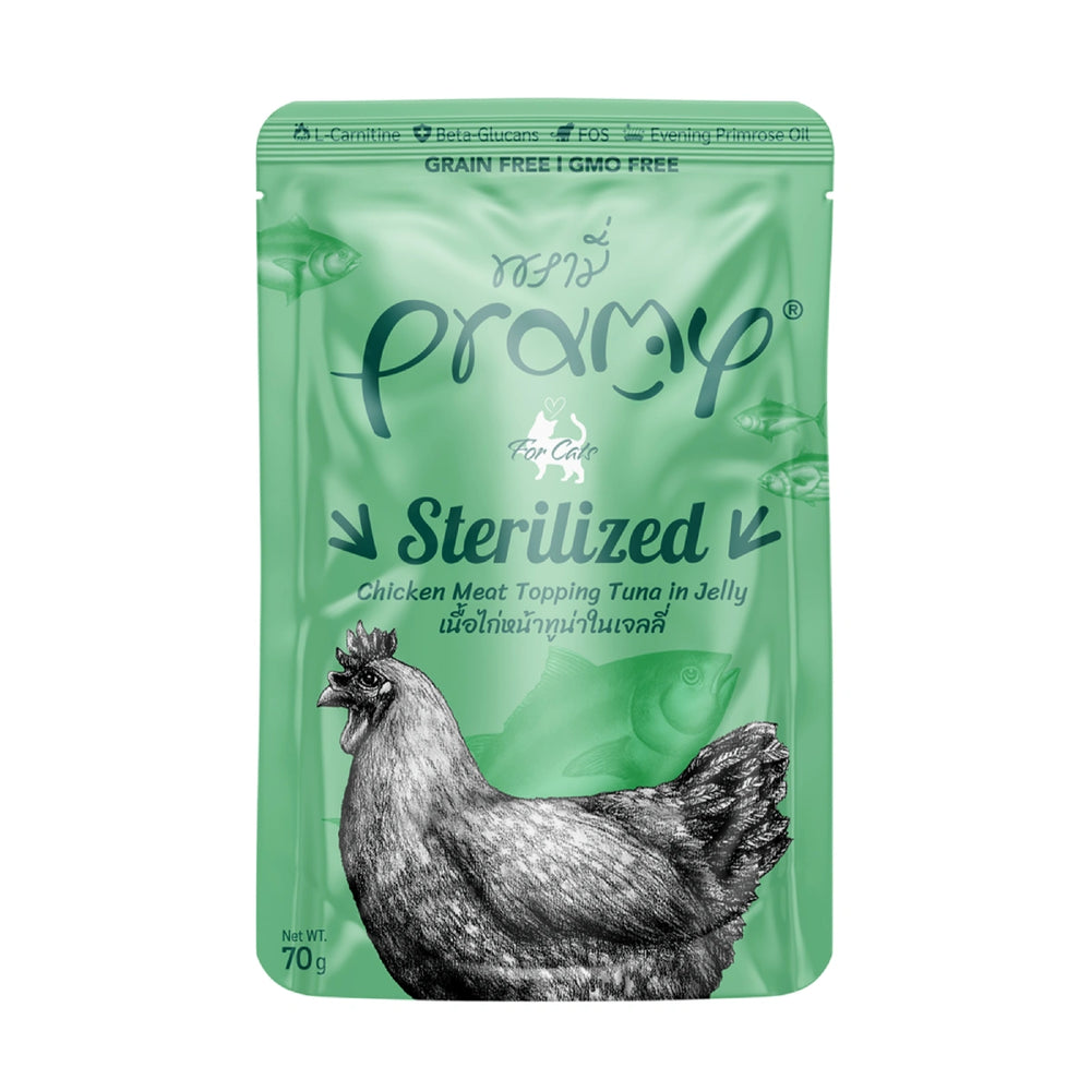 Pramy Sterilized Chicken Meat Topping Tuna in Jelly Pouch Cat Food 70g