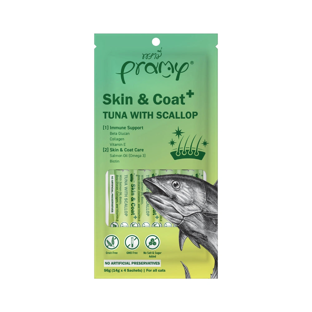 Pramy Cat Treat Skin & Coat Tuna with Scallop Smoothie cat treat 14g x 4pcs pack