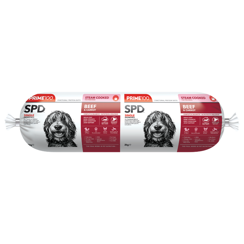 *CHILLED* Prime100 Dog SPD - Beef & Carrot Roll 2kg (EXPIRY 29 APR 2025)