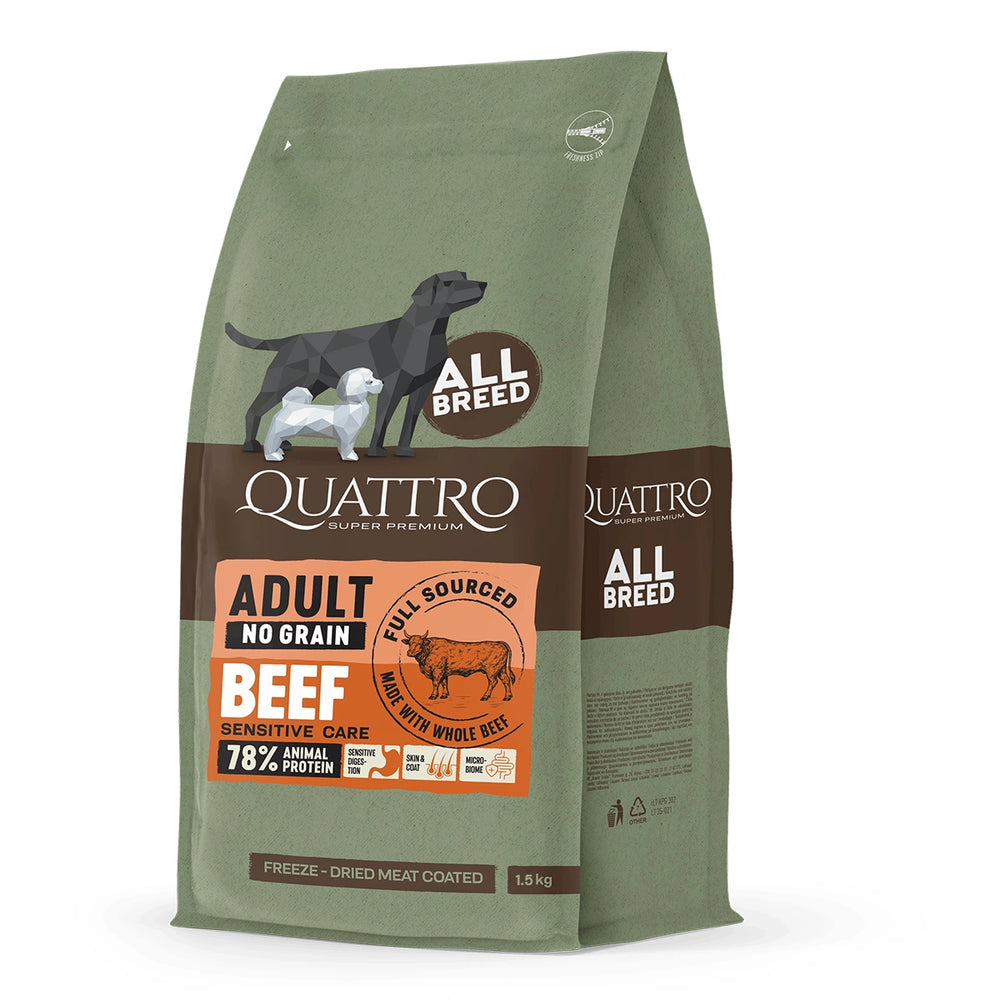 Quattro Dog Adult All Breed No Grain Beef 1.5kg front of pack