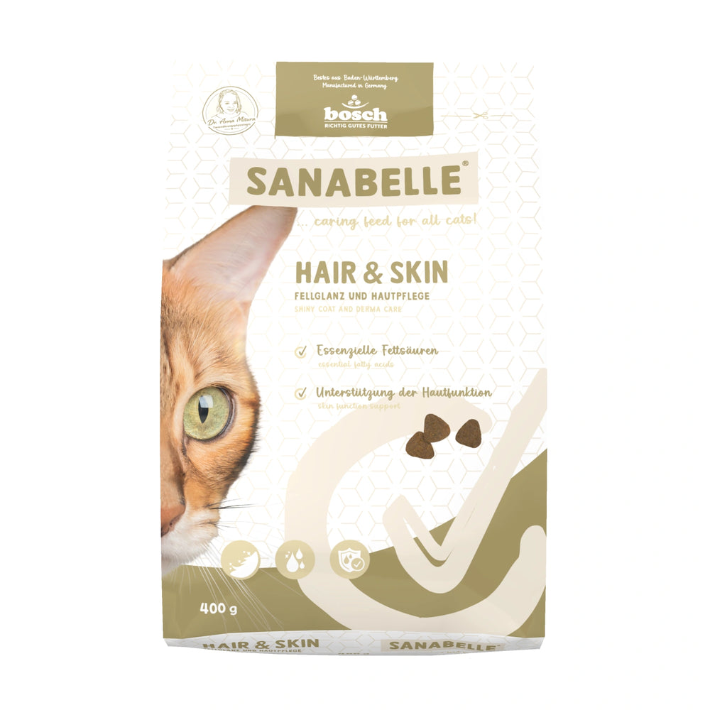 Sanabelle Care Hair & Skin Dry Cat Food 400g bag front view