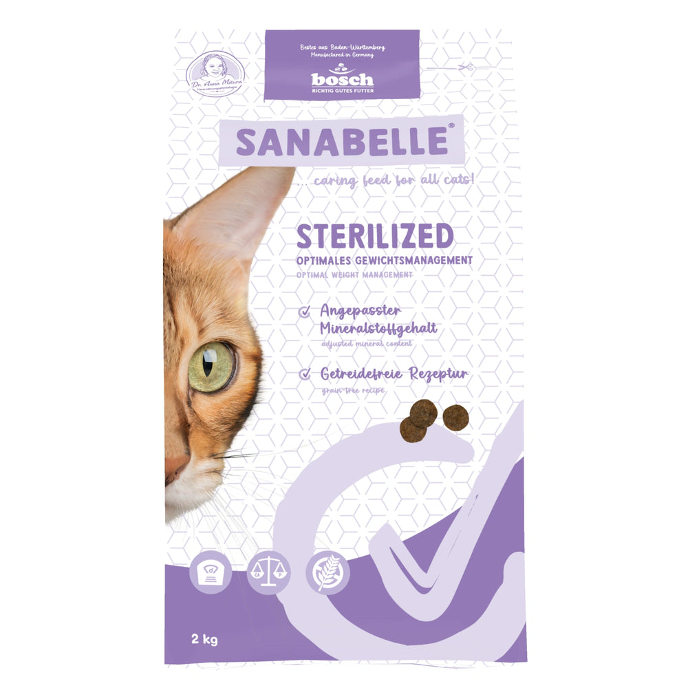 Sanabelle Care Sterilized Dry Cat Food 2kg bag front view
