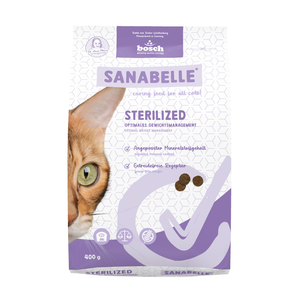 Sanabelle Care Sterilized Dry Cat Food 400g bag front view