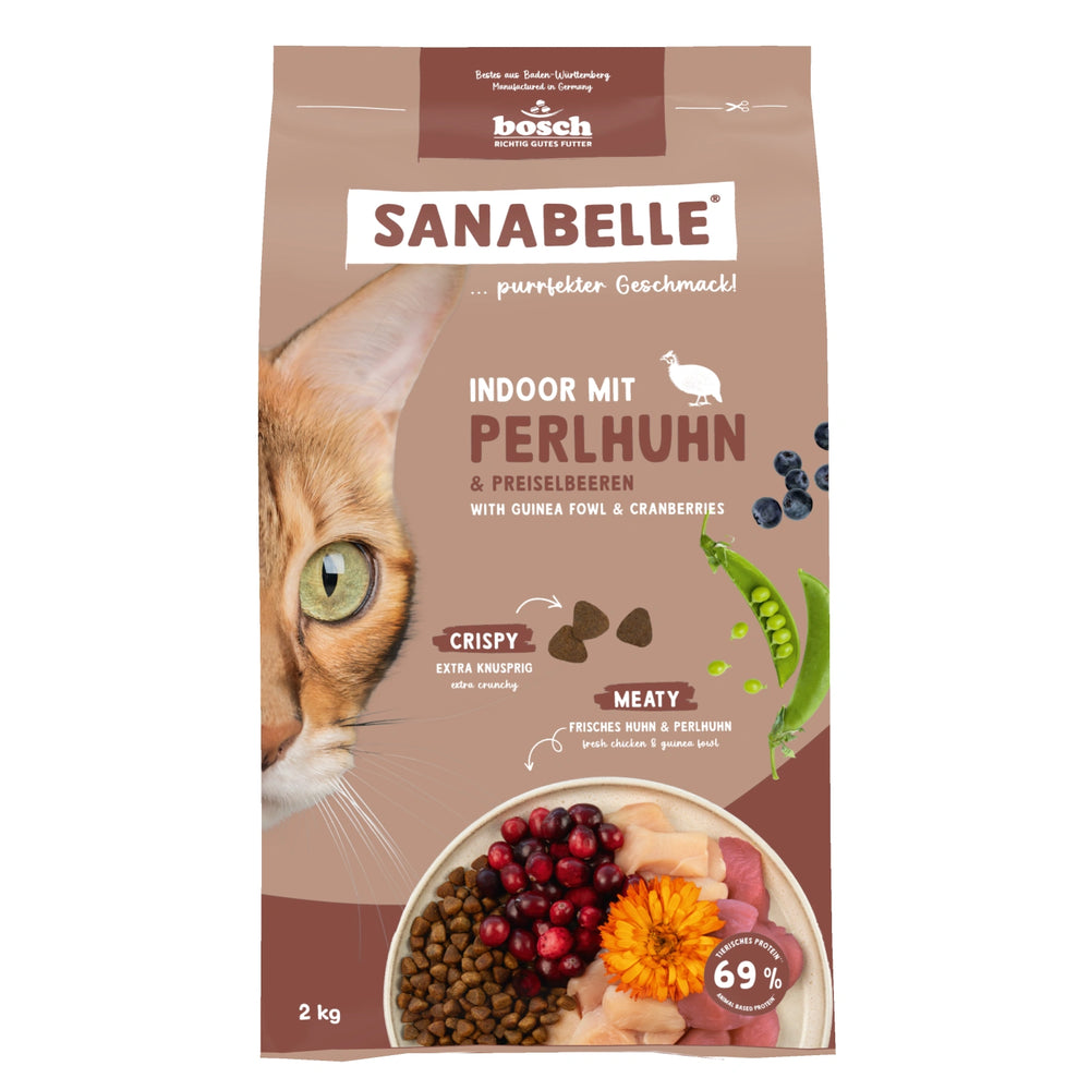 Sanabelle Life Guinea Fowl Indoor Dry Cat Food 2kg bag front view