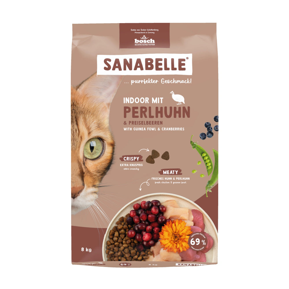 Sanabelle Life Guinea Fowl Indoor Dry Cat Food 8kg bag front view