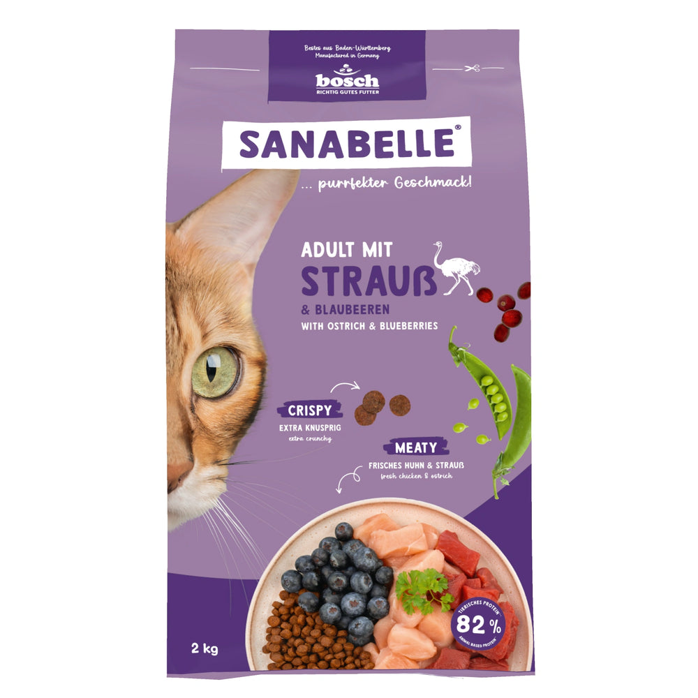 Sanabelle Life Ostrich Adult Dry Cat Food 2kg bag front view
