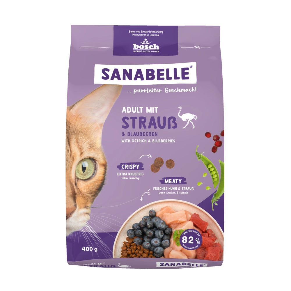 Sanabelle Life Ostrich Adult Dry Cat Food 400g bag front view