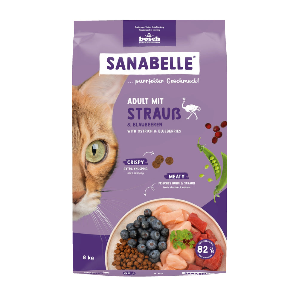 Sanabelle Life Ostrich Adult Dry Cat Food 8kg bag front view