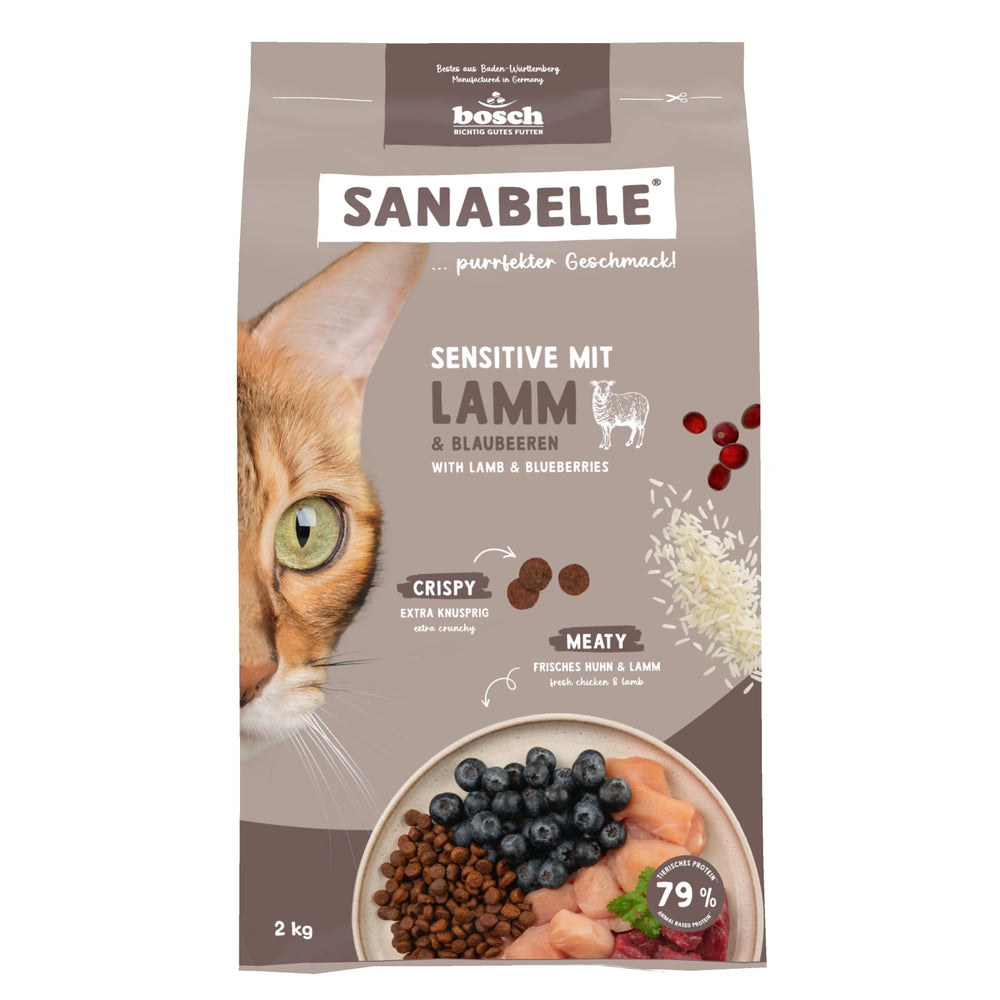 Sanabelle Life Sensitive Lamb Dry Cat Food 2kg bag front view