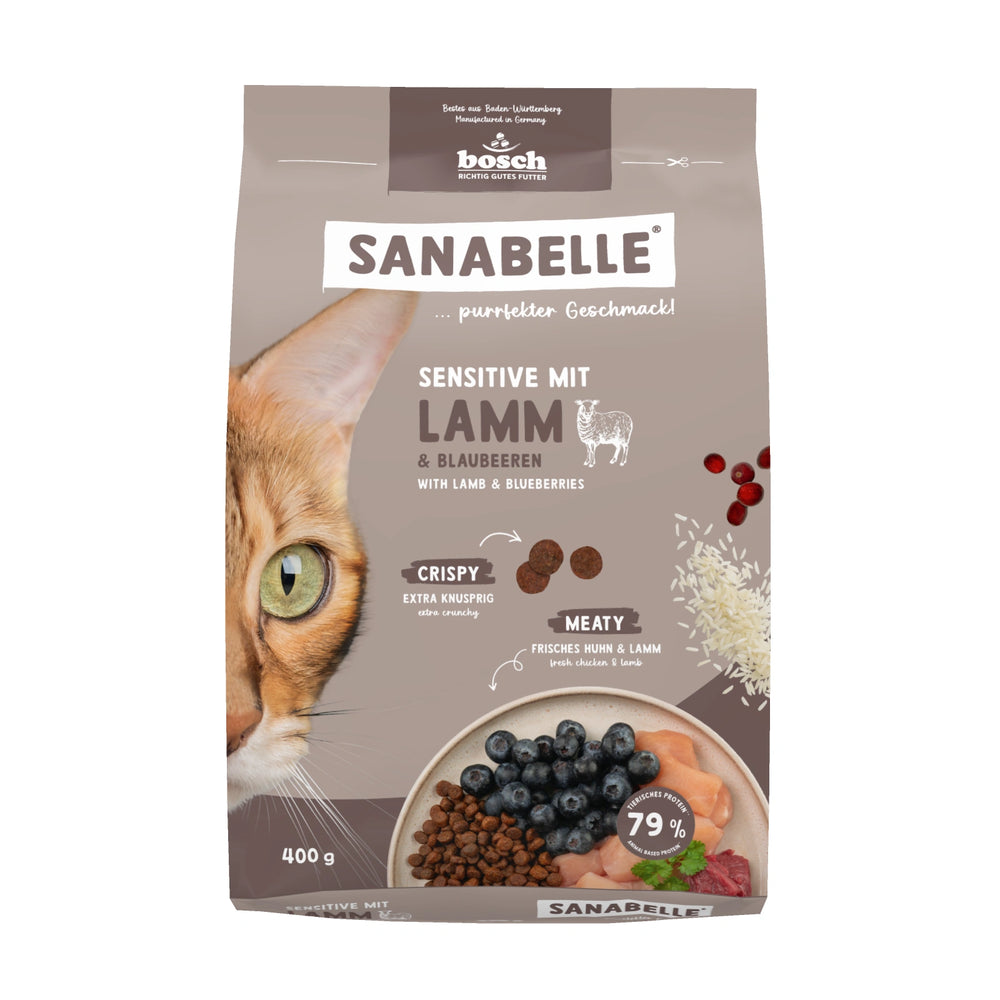 Sanabelle Life Sensitive Lamb Dry Cat Food 400g bag front view