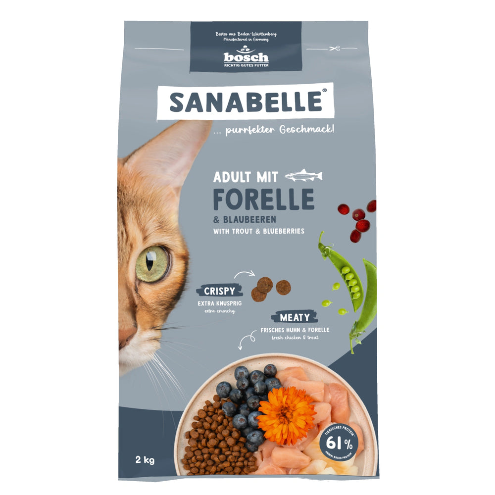Sanabelle Life Trout Adult Dry Cat Food 2kg bag front view