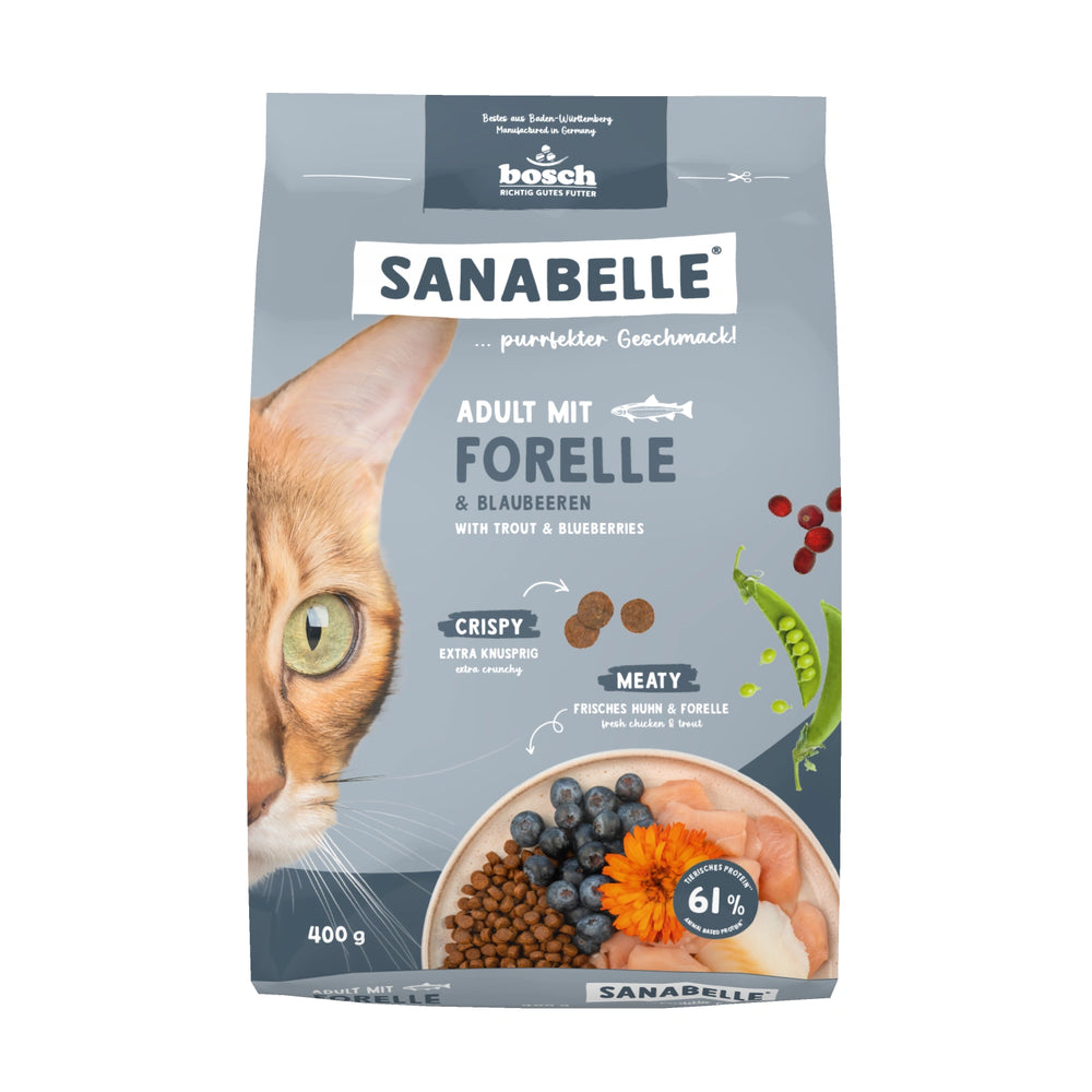 Sanabelle Life Trout Adult Dry Cat Food 400g bag front view