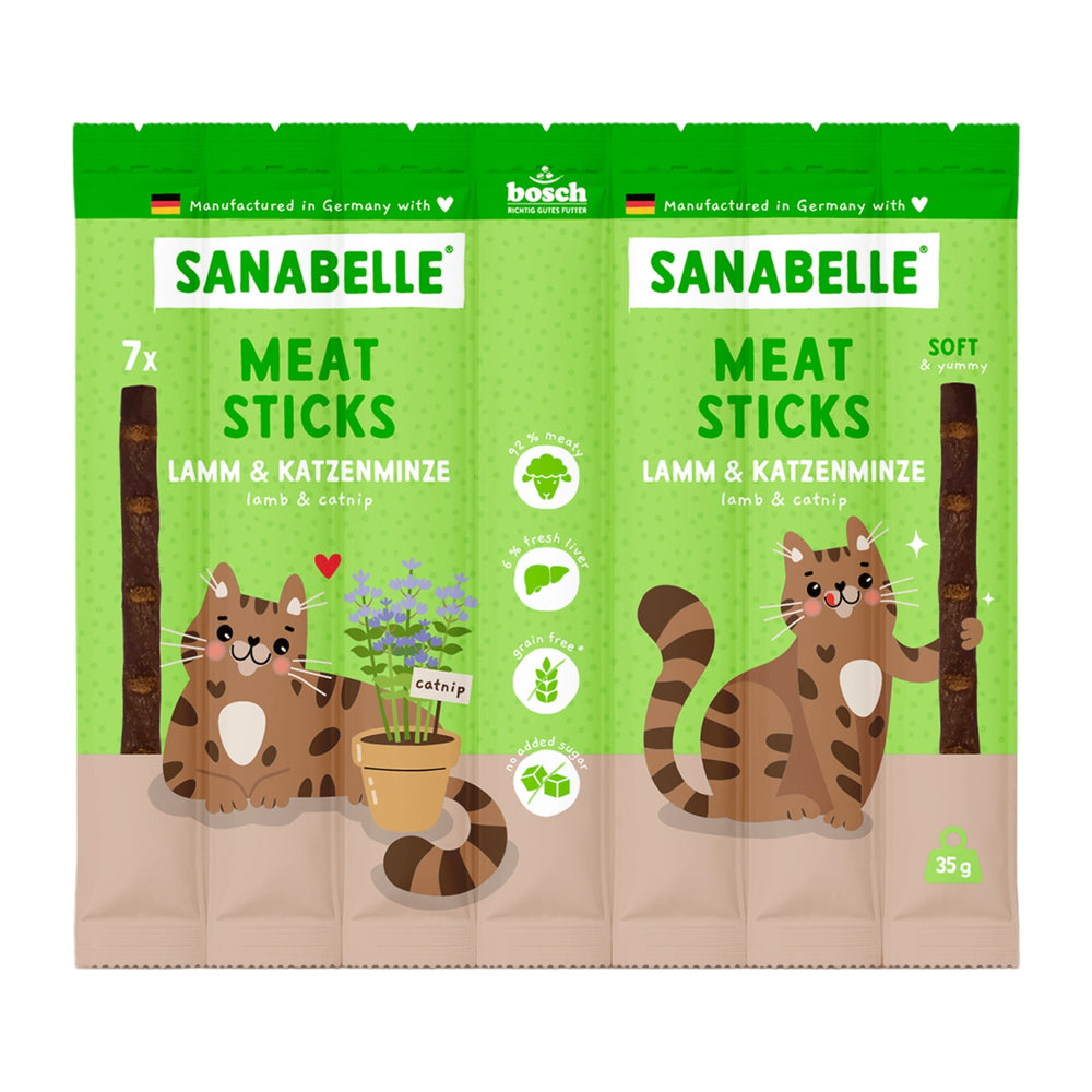 Sanabelle Meat Sticks Lamb & Catnip Cat Treats 35g pack front view