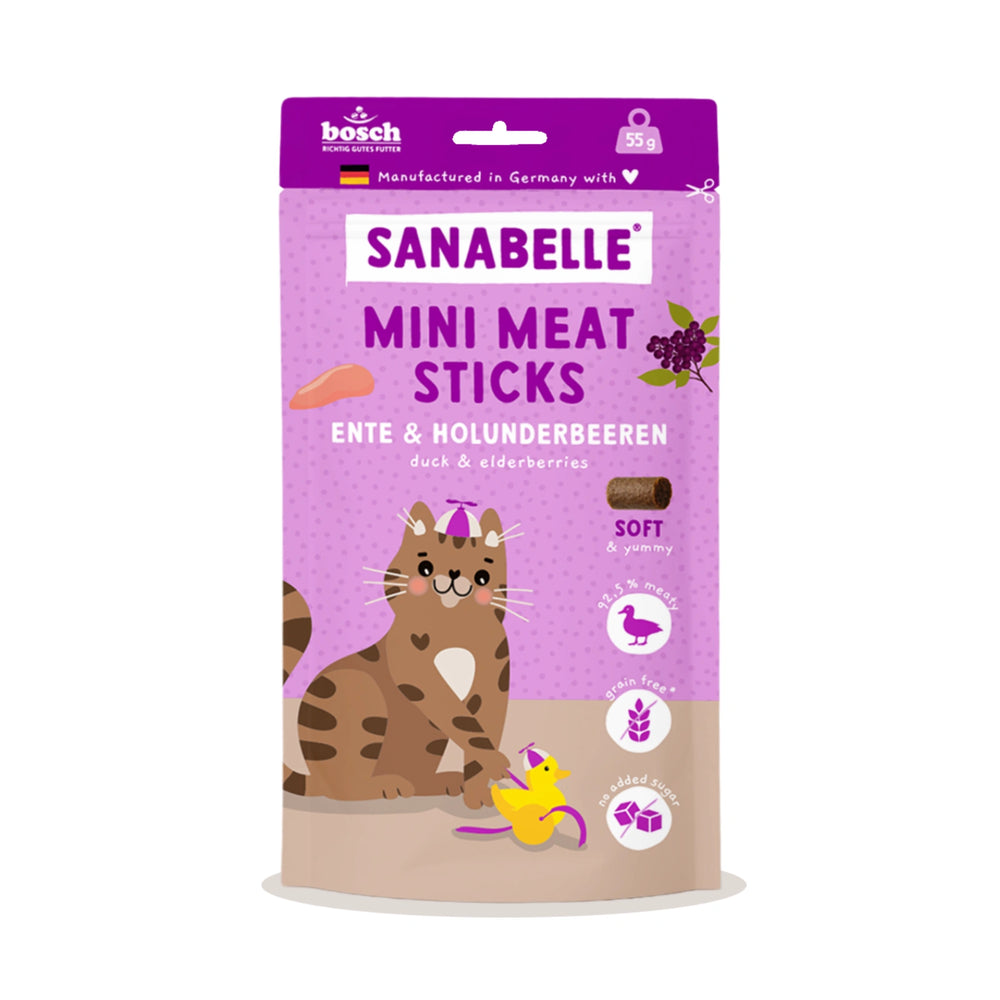 Sanabelle Mini Meat Sticks Duck & Elderberries Cat Treats 55g pack front view