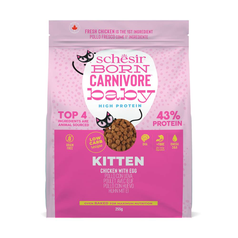 Schesir Cat Born Carnivore Baked Dry Recipe Chicken with Egg For Kitten 255g