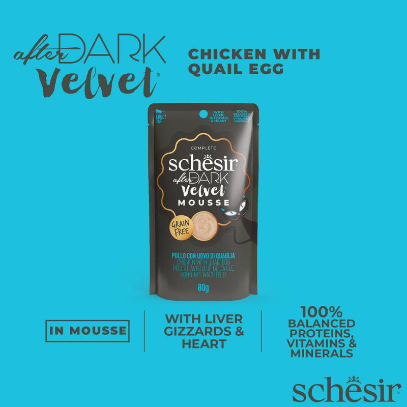 Schesir Cat Pouch After Dark Velvet Mousse Chicken With Quail Egg 80g