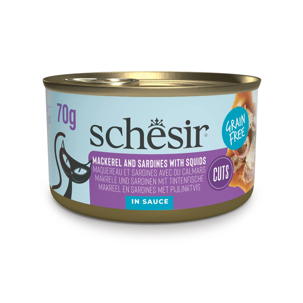 Schesir Grill Wholefood Mackerel and Sardines Fillets with Squids in Sauce Canned Cat Food 70g