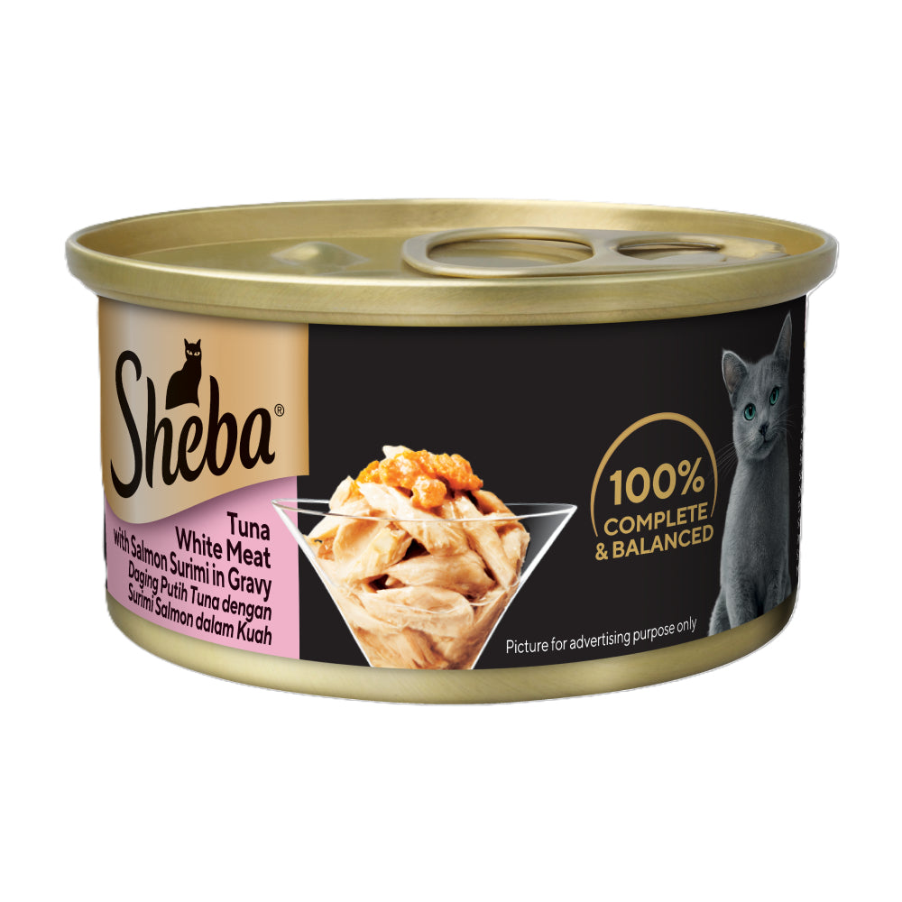 Sheba Tuna White Meat with Salmon Surimi in Gravy Adult Canned Cat Food 85g