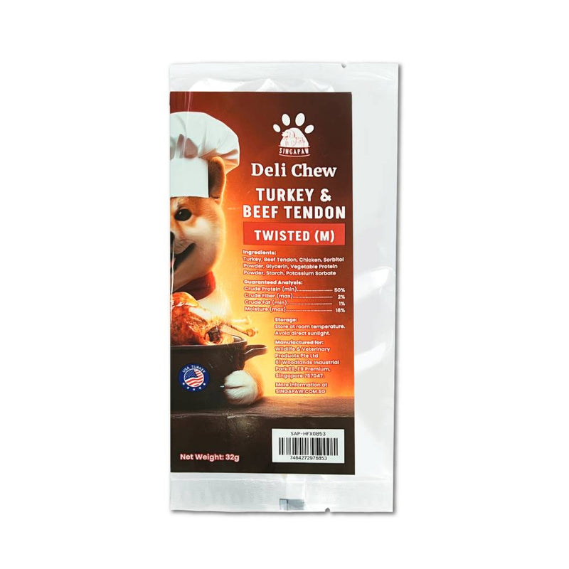 Singapaw Dog Deli Chew Turkey & Beef Tendon Twisted M 32g