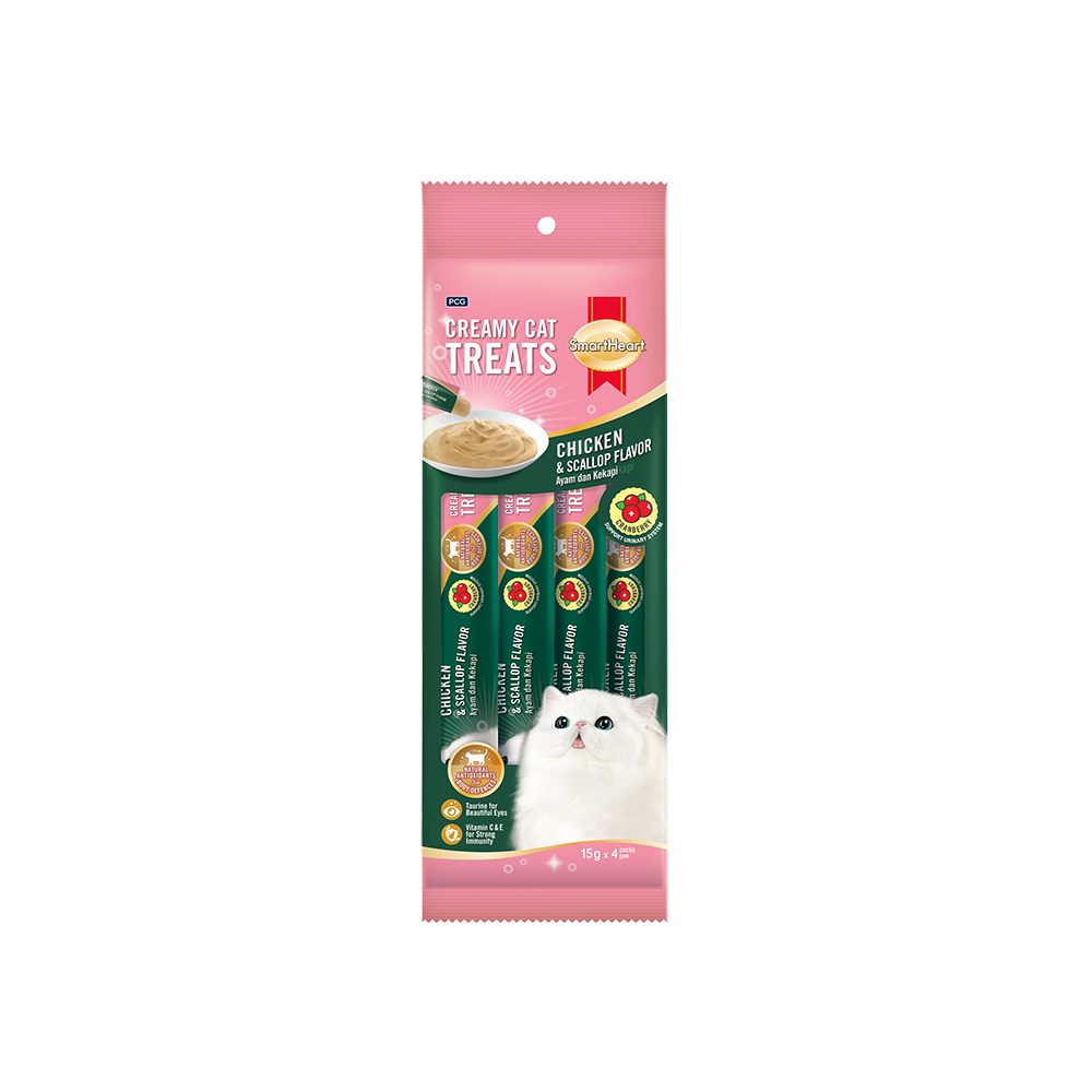 SmartHeart Cat Creamy Treats Cranberry Chicken & Scallop 15g x 4