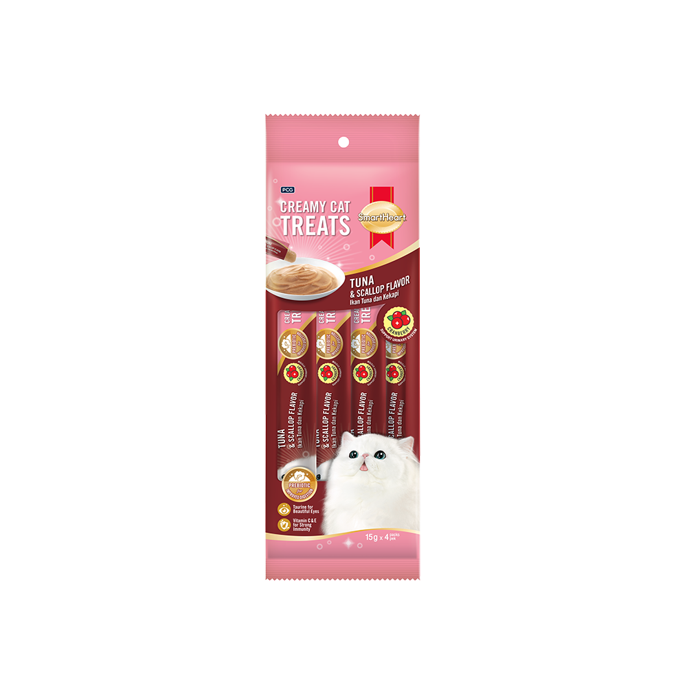 SmartHeart Cat Creamy Treats Cranberry Tuna & Scallop 15g x 4