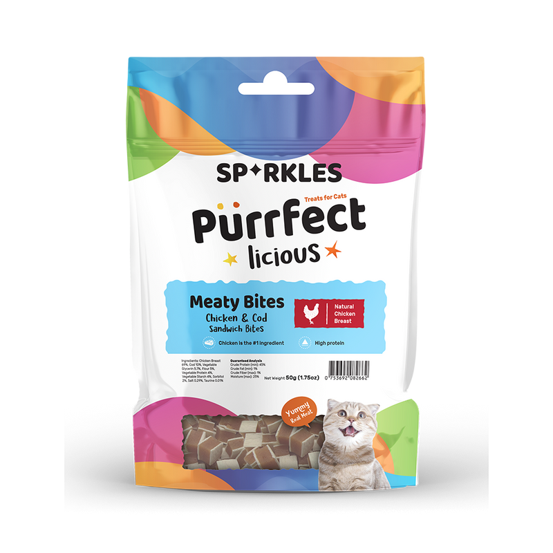 Sparkles Cat Purrfectlicious Meaty Bites Chicken & Cod Sandwich Bites 50g