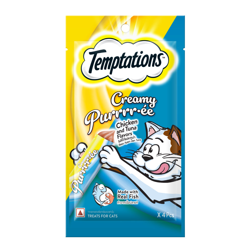Temptations Cat Treat Creamy Puree Chicken & Tuna 12g x 4