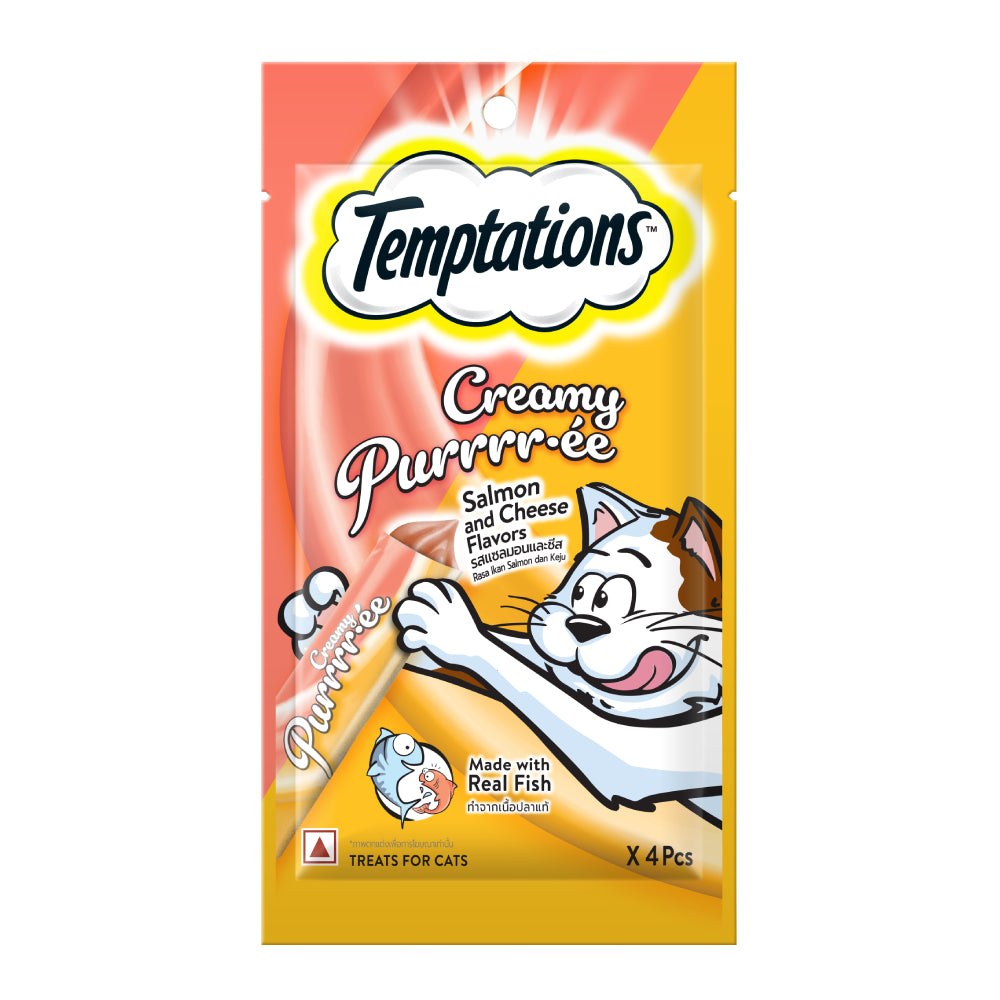 Temptations Cat Treat Creamy Puree Salmon & Cheese 12g x 4