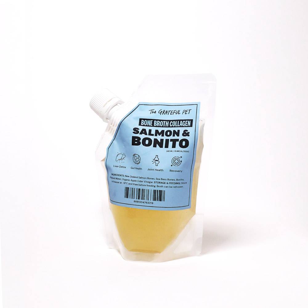 *FROZEN* The Grateful Pet Dogs & Cats Bone Broth Collagen Salmon & Bonito 240ml