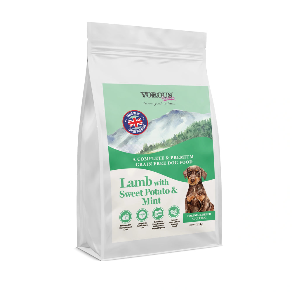 Vorous Lamb with Sweet Potato & Mint Small Breed Adult Dry Dog Food 10kg bag front view
