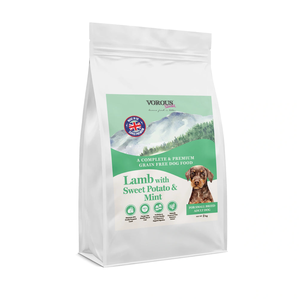 Vorous Lamb with Sweet Potato & Mint Small Breed Adult Dry Dog Food 2kg bag front view