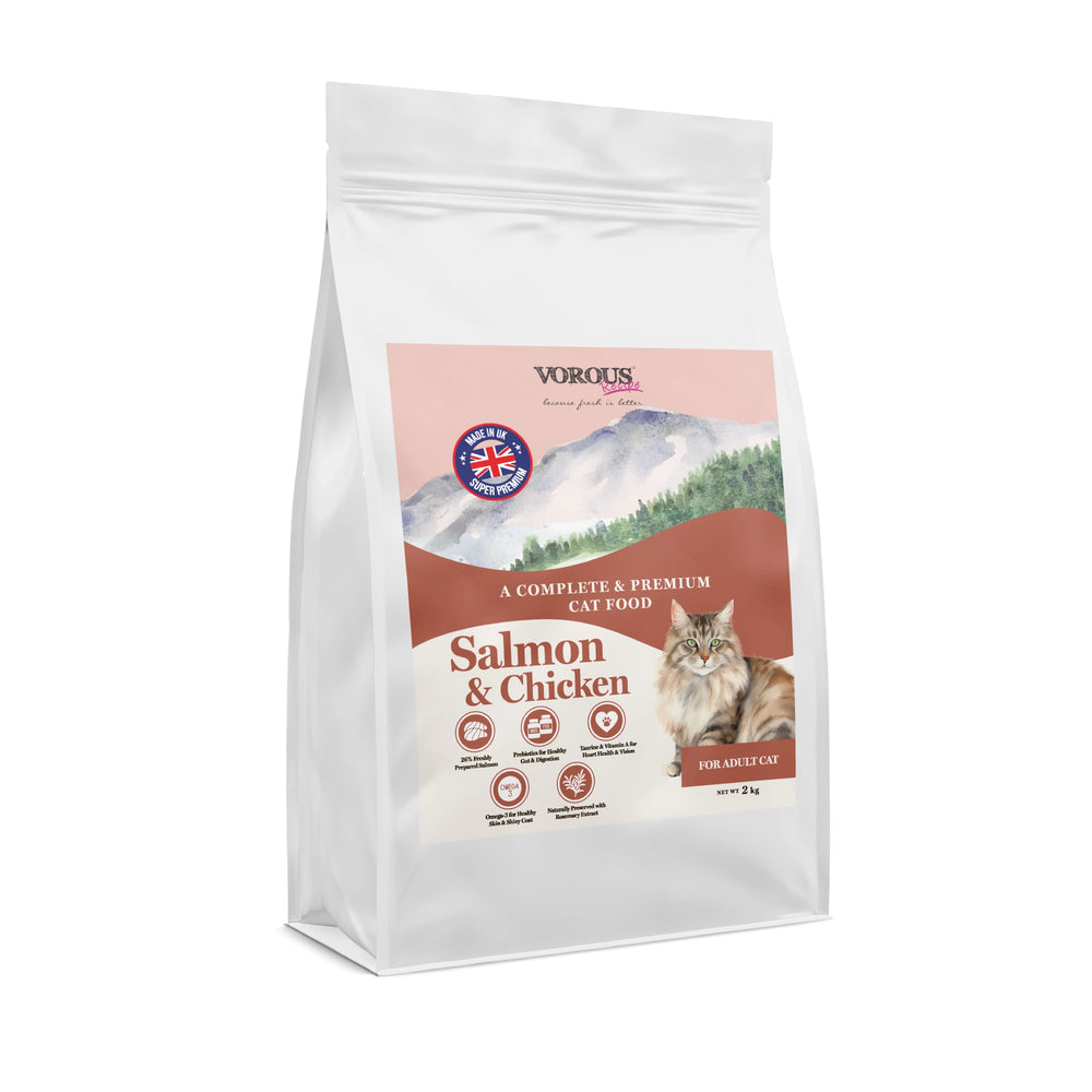 Vorous Super Premium Salmon & Chicken with Rice Dry Cat Food 2kg bag front view