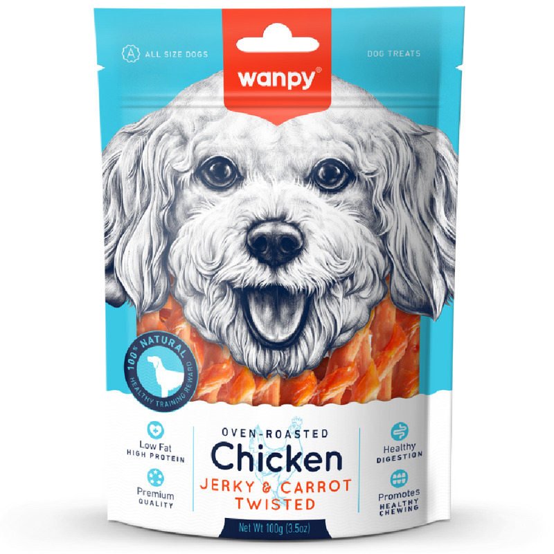 Wanpy Dog Oven-Roasted Chicken Jerky & Carrot Twisted 100g