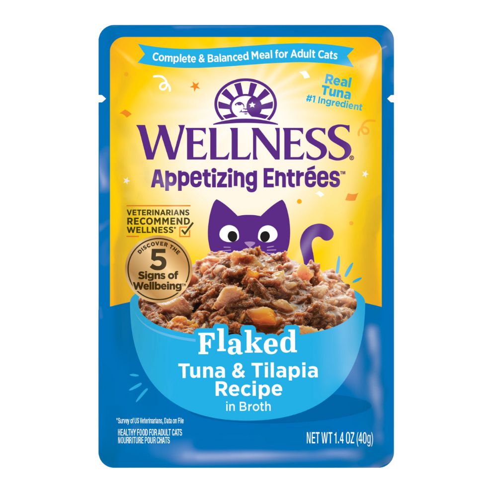 Wellness Cat Appetizing Entrees Flaked Tuna & Tilapia in Broth Adult Pouch Cat Food 1.4oz