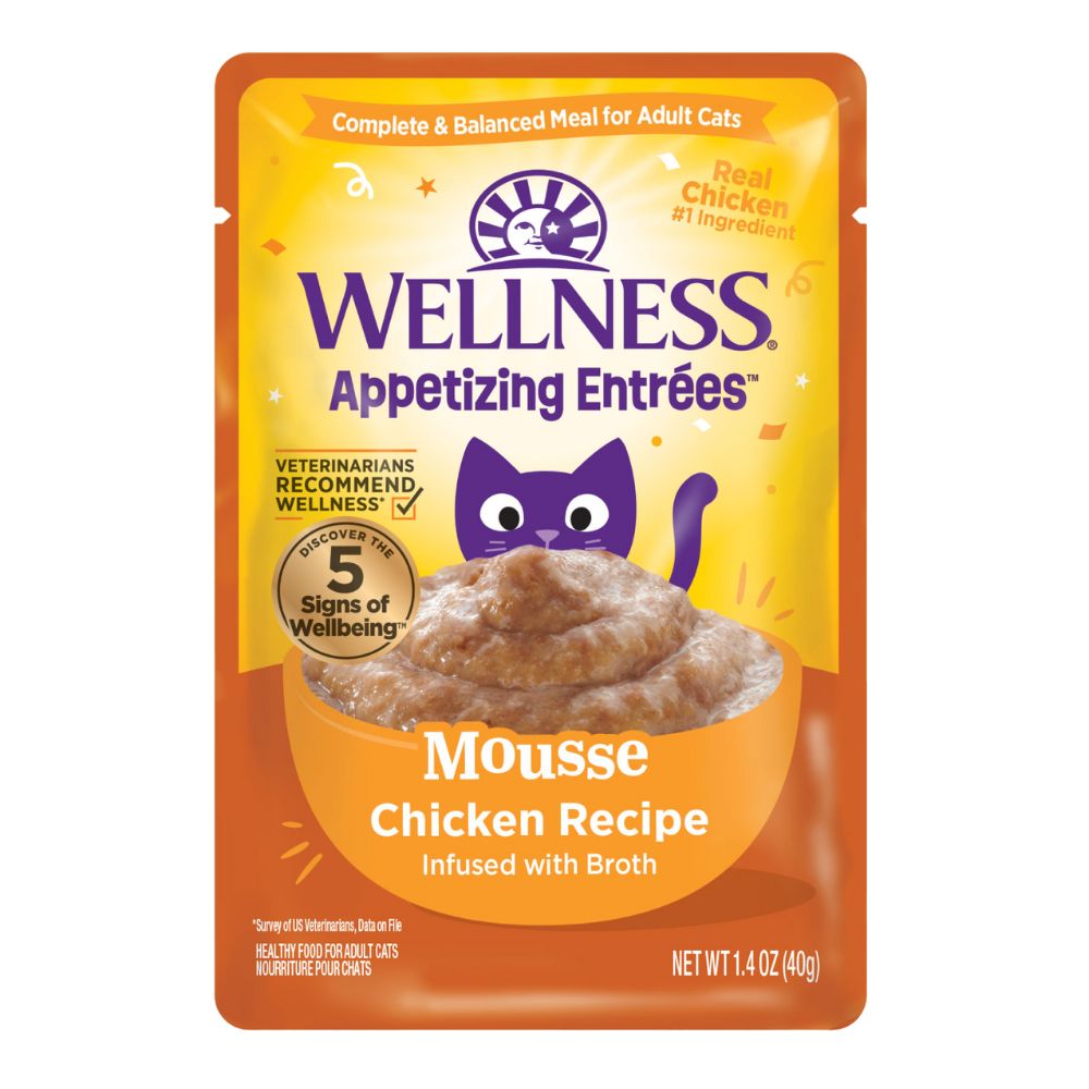 Wellness Cat Appetizing Entrees Mousse Chicken Infused with Broth Adult Pouch Cat Food 1.4oz
