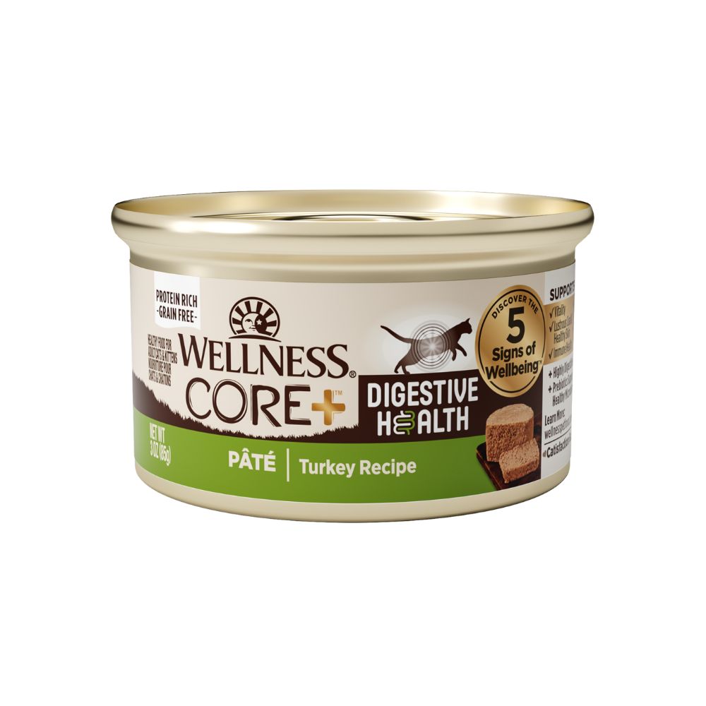 Wellness Cat Core+ Grain-Free Digestive Health Turkey Pate Canned Cat Food 3oz